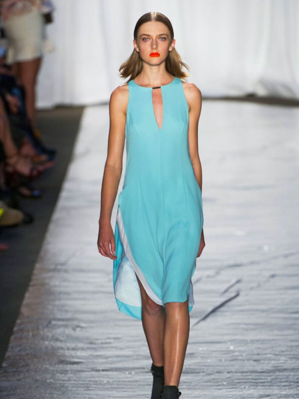 Rag & Bone Alyna Aqua Turquoise Shift Dress Size 8 Keyhole Hi-Low Hem Silk Blend